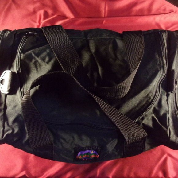 VINTAGE CAMP INN BLACK CABVAS LARGE DUFFLE BAG W/ HAND STRAPS SI1042 - Picture 8 of 12